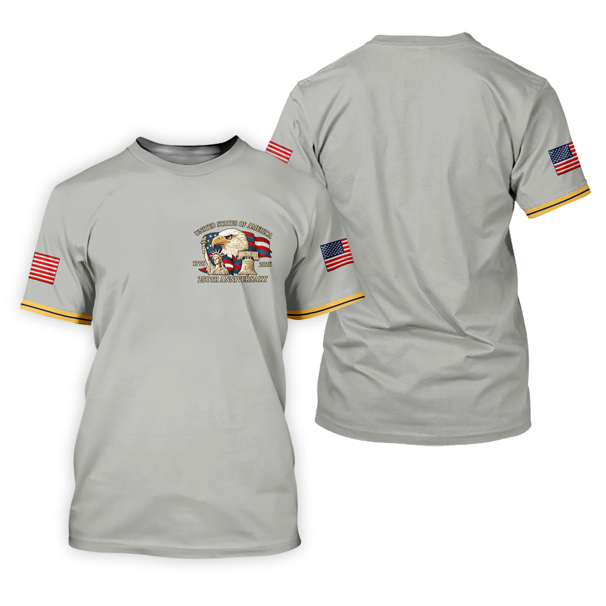 Bald Eagle American Flag 250 Years Grey Golf Shirt, Patriotic 4th Of July Golf Shirts For Men