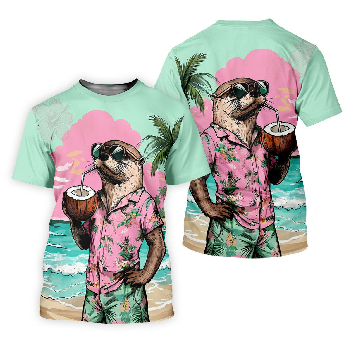 Funny Otter Tropical Summer Hawaiian Golf Shirt, Polo Shirts For Men, Golfing Apparel