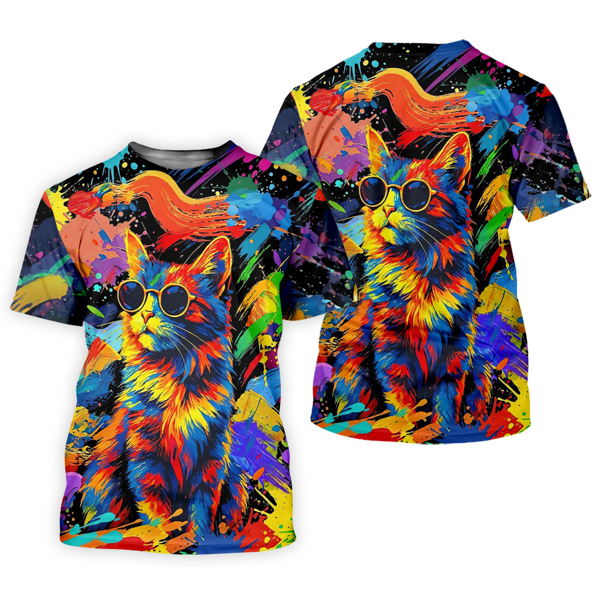 Colorful Cat Wearing Sunglasses Art Golf Shirt, Women's Golf Shirt, Hawaiian Golf Shirt