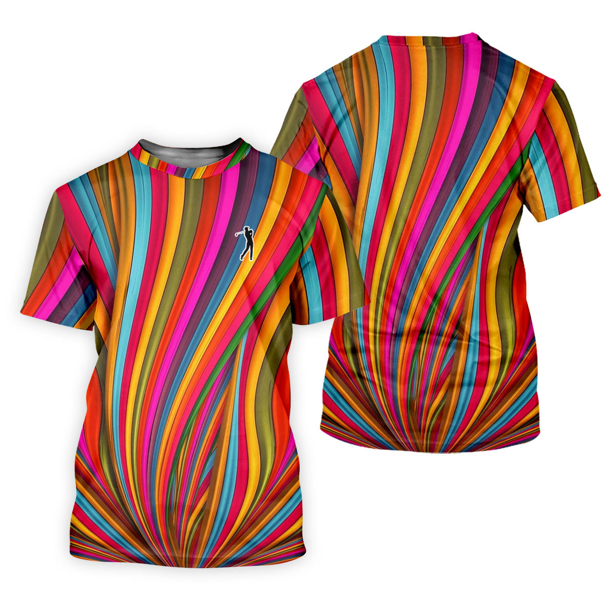 Rainbow Wave Golfer Silhouette Cinco De Mayo Celebration Fiesta Themed Golf Shirts For Men
