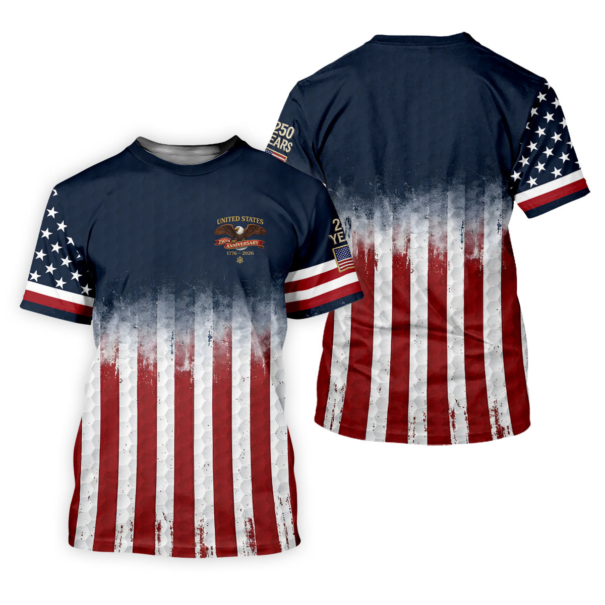 United States 250th Anniversary Distressed Flag Golf Tops For Men, Golf Ball Pattern Golf Shirts For Men