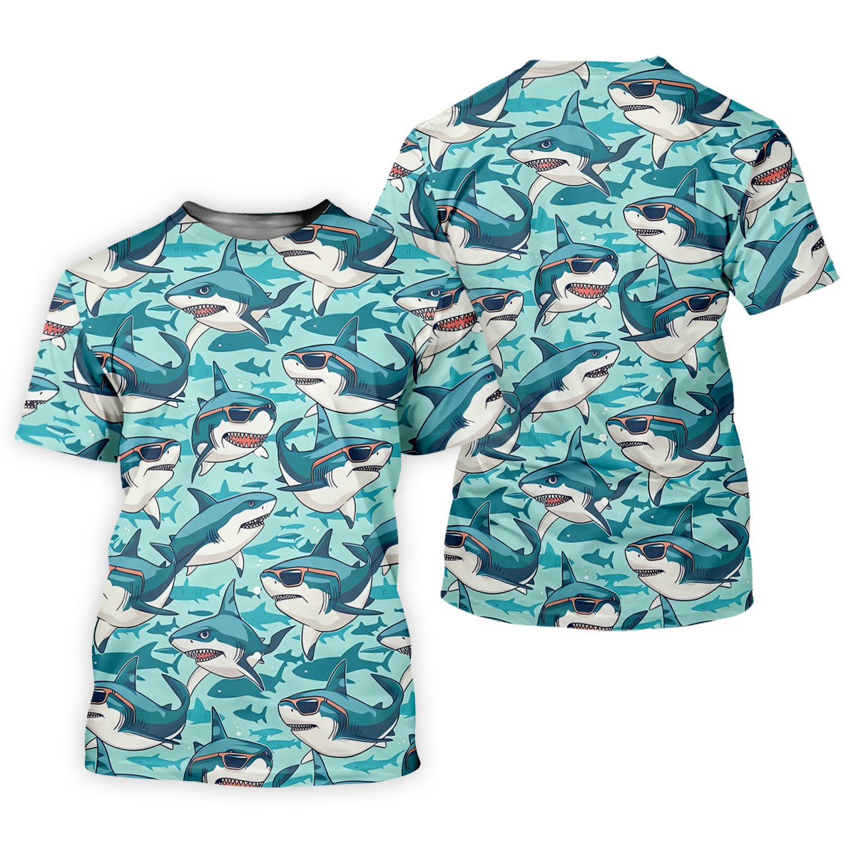 Animated Shark Hawaiian Golf Shirt, Men's Funny Golf Shirts, Golf Shirts For Men