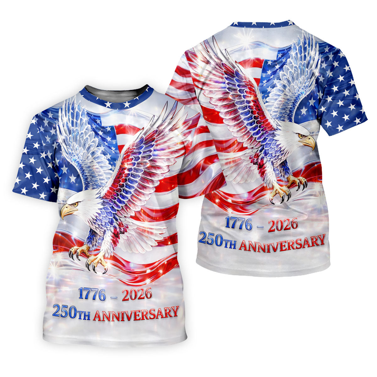 Bold Eagle American Flag Golf Shirt, Patriotic 4th Of July 250 Years Golf Shirts For Men