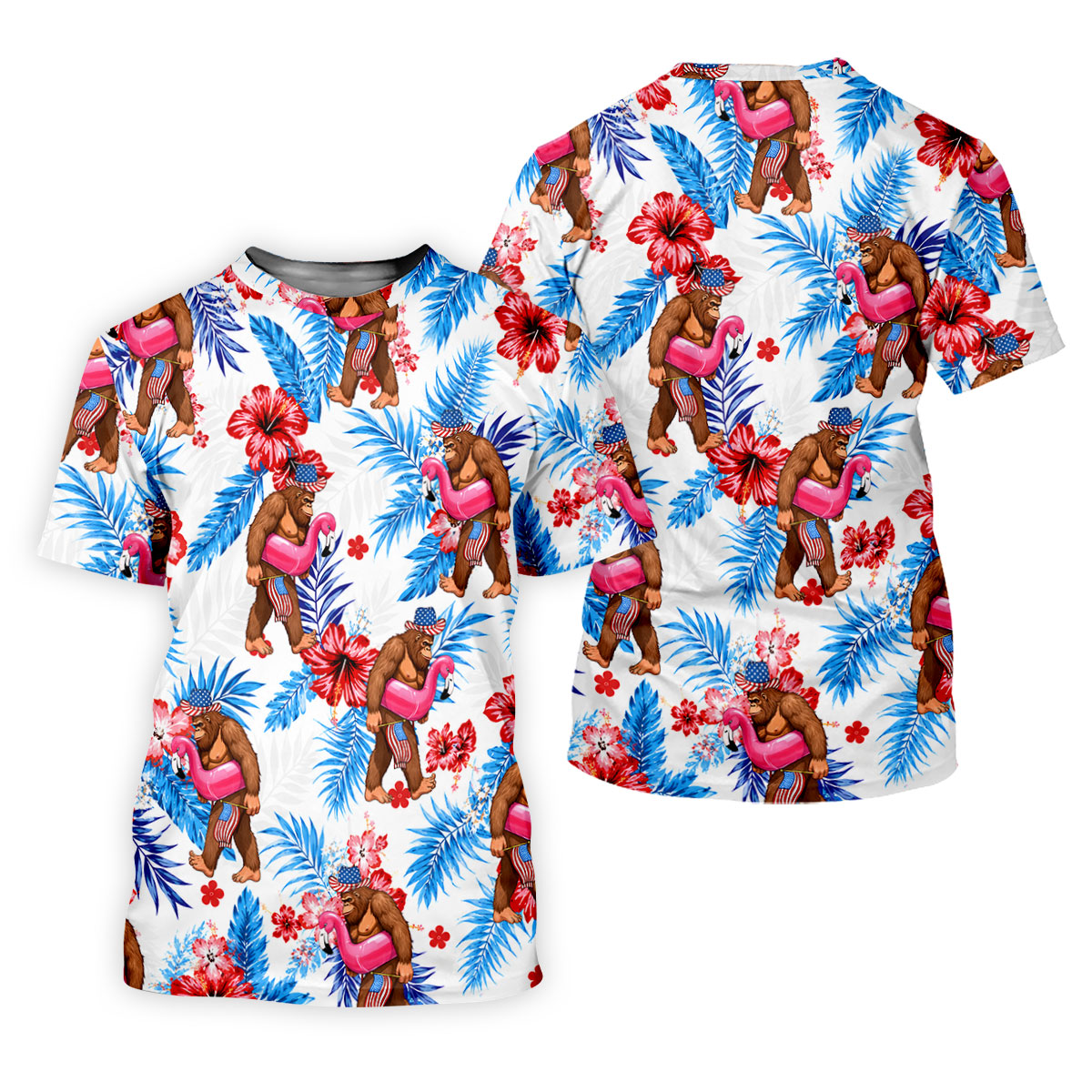 Bigfoot Flamingo Float Tropical Hawaiian Golf Shirt, Hawaiian Golf Shirt, Mens Golf Shirts