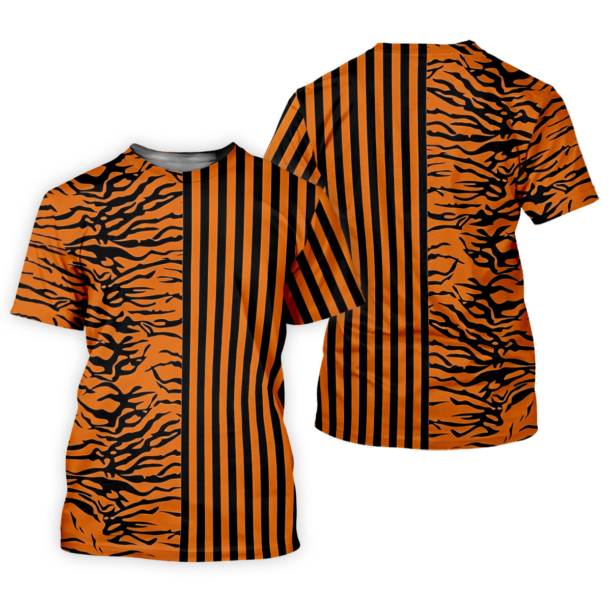 Orange Tiger Stripe Split Pattern Golf Shirt, Mens Golf Polo, Golf Apparel For Men, Golf Polo Shirts For Men