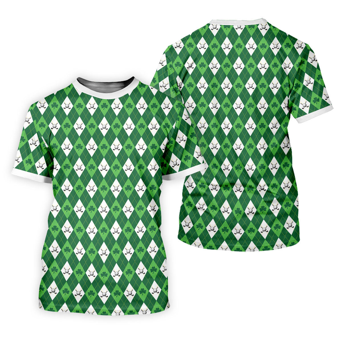 St Patrick's Day Shamrock Argyle Pattern Green And White Argyle Golf Shirt, Polo Shirts For Men, Golf Shirts For Men