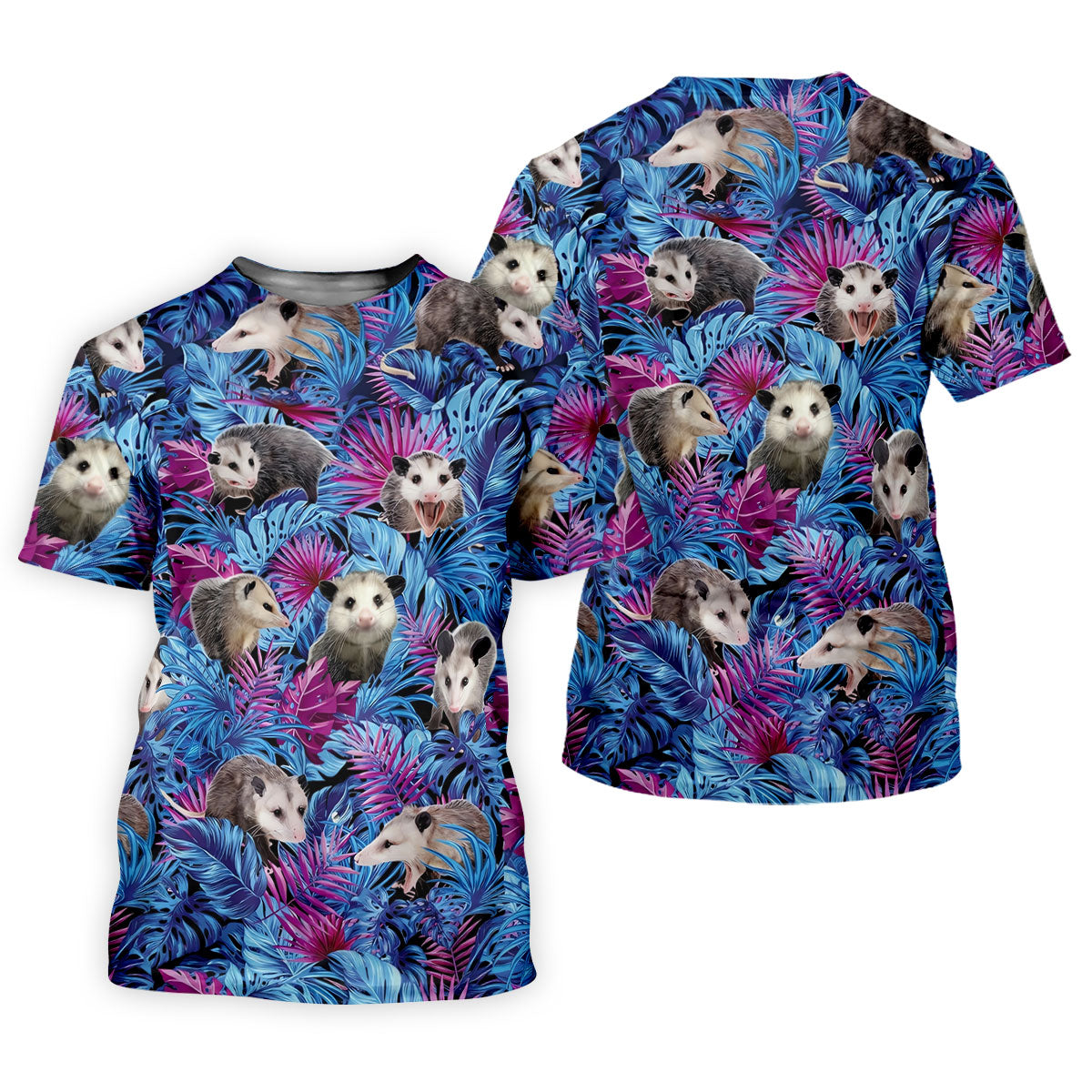 Funny Opossum Blue Purple Hawaiian Golf Shirt, Tropical Theme Golf Shirt For Women