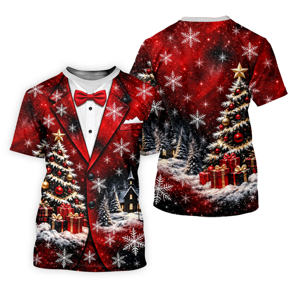 Tuxedo Tree Snowflakes Christmas Golf Shirt, Golf Shirts For Men, Mens Golf Apparel