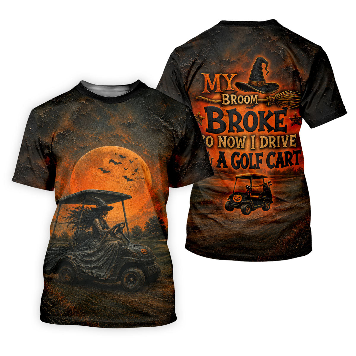 My Broom Broke So Now I Drive A Golf Cart Halloween Shirt, Golf Apparel For Men, Printed Golf Shirts