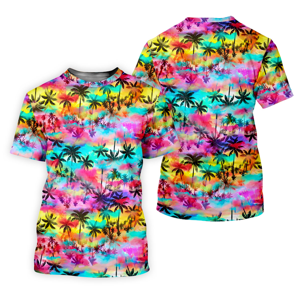 Watercolor Tropical Palm Golf Shirt, Colorful Sunset Hawaiian Polo, Polo Shirts For Women