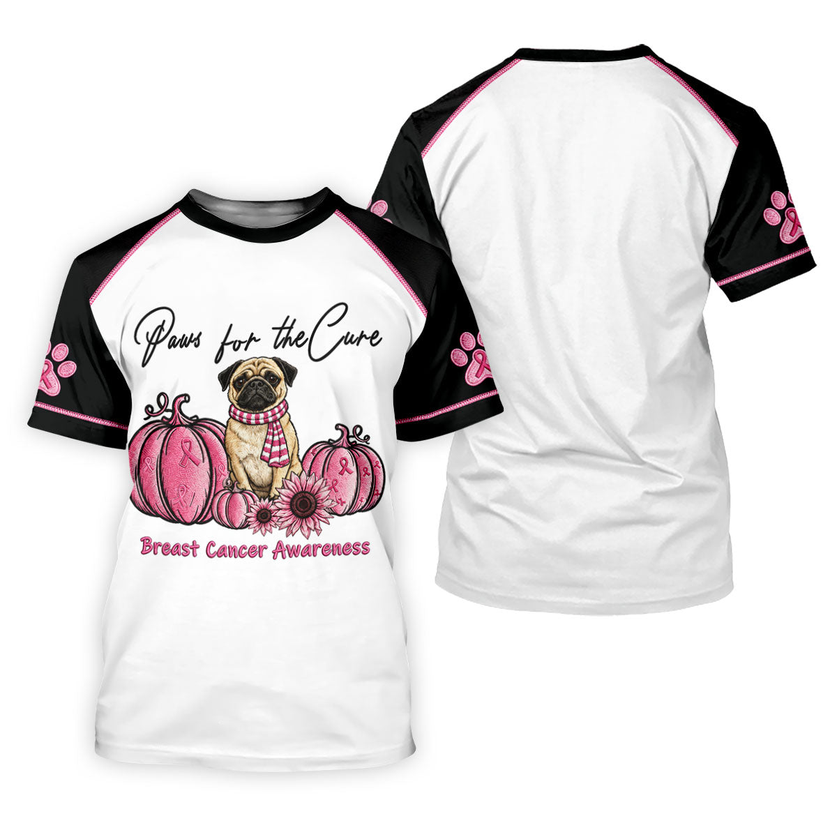 Paws For The Cure Pug Breast Cancer Polo Shirt, Ladies Golf Shirt, Women's Golf Tops