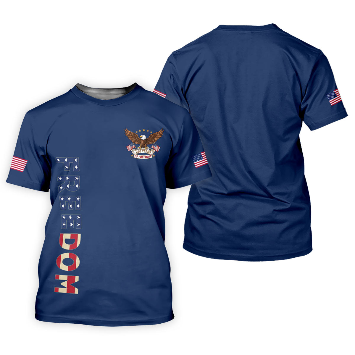 250 Years Of Freedom US Flag Logo Navy Golf Shirt, Patriotic 4th Of July Golf Shirts For Men