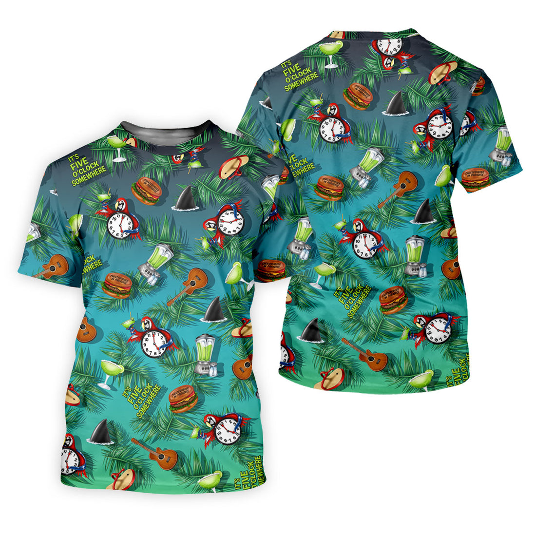 Teal Tropical Cocktail Parrot Pattern Golf Polo Shirt, Men's Golf Shirt, Golf Polo Shirts For Men