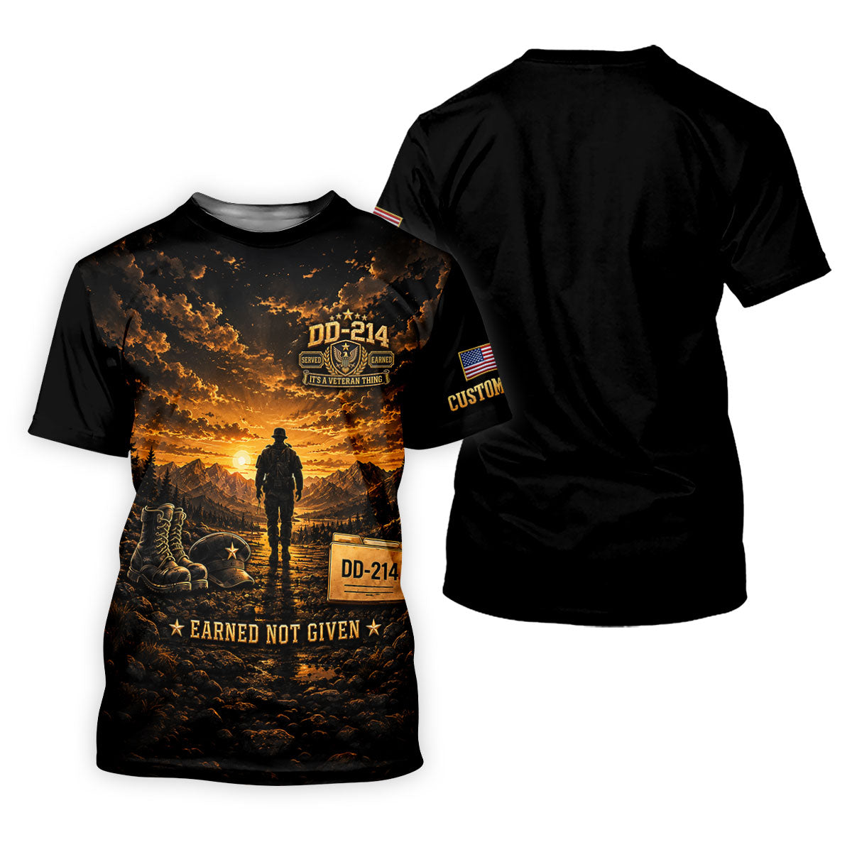 Custom DD-214 Sunset Soldier Golf Polo Shirt, Veterans Day Shirt, Mens Golf Shirts