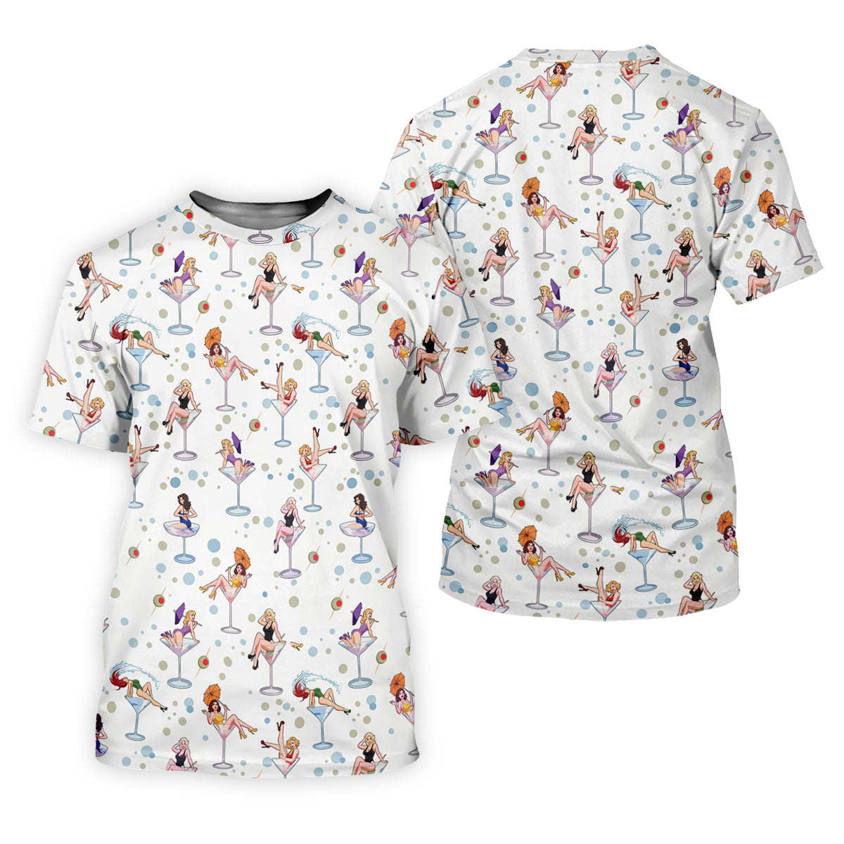Retro Pin Up Martini Cocktail Hawaiian Golf Shirt, Ladies Golf Shirts, Performance Golf Shirt
