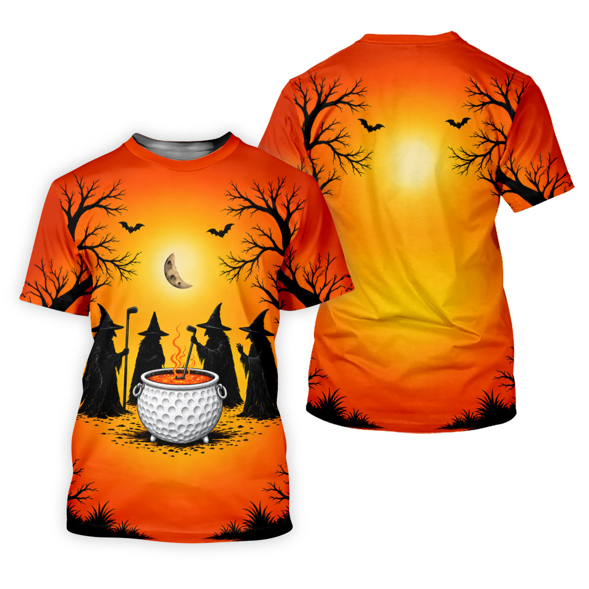 Witch Cauldron Halloween Golf Polo Shirt, Halloween Shirts For Men, Mens Golf Polo