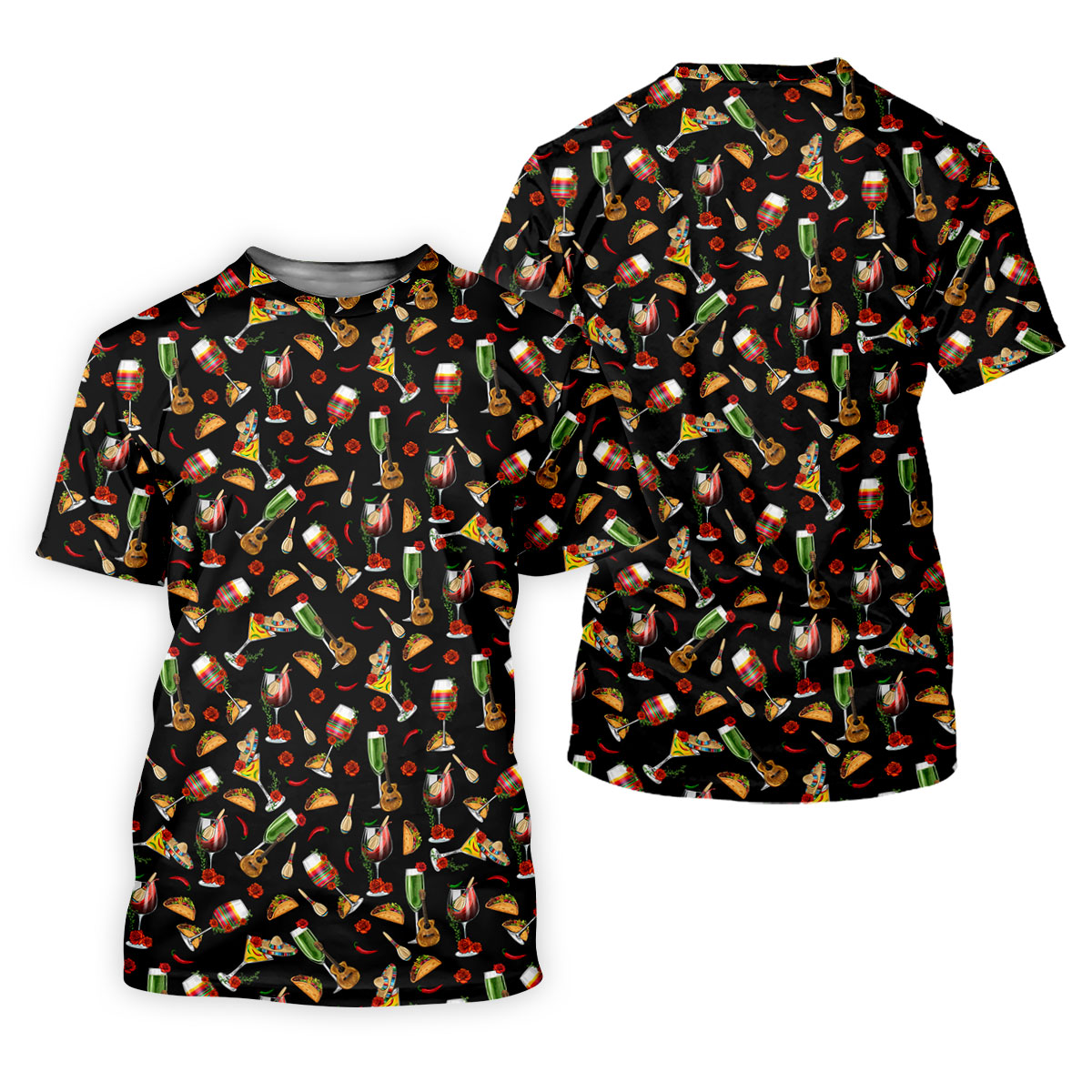 Traditional Mexican Taco And Wine Golf Tops For Men, Cinco De Mayo Celebration Golf Shirts For Men