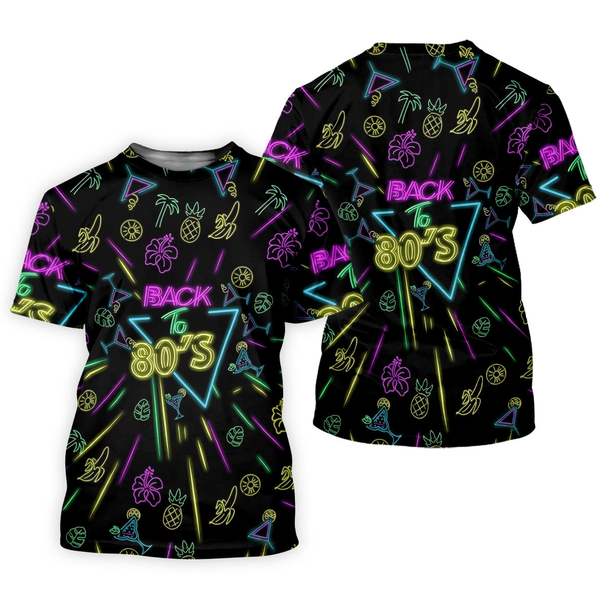 Back To 80's Neon Pattern Hawaiian Golf Shirt, Tropical Vibe Men's Funny Golf Shirts