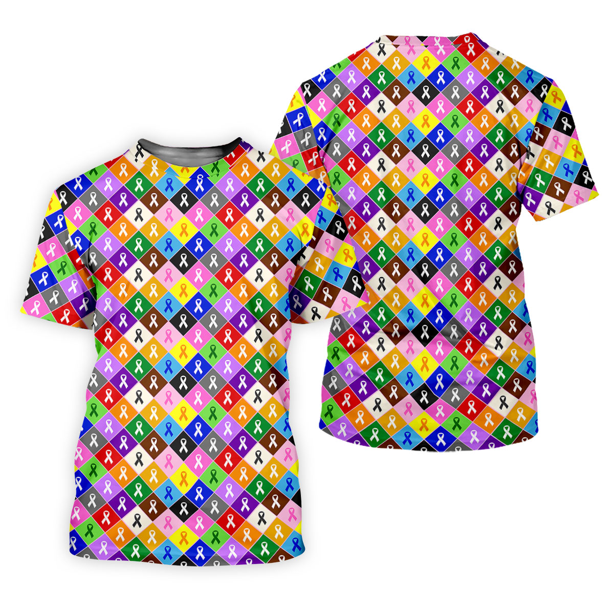Colorful Awareness Ribbon Breast Cancer Golf Polo, Mens Golf Shirts, Printed Golf Shirts