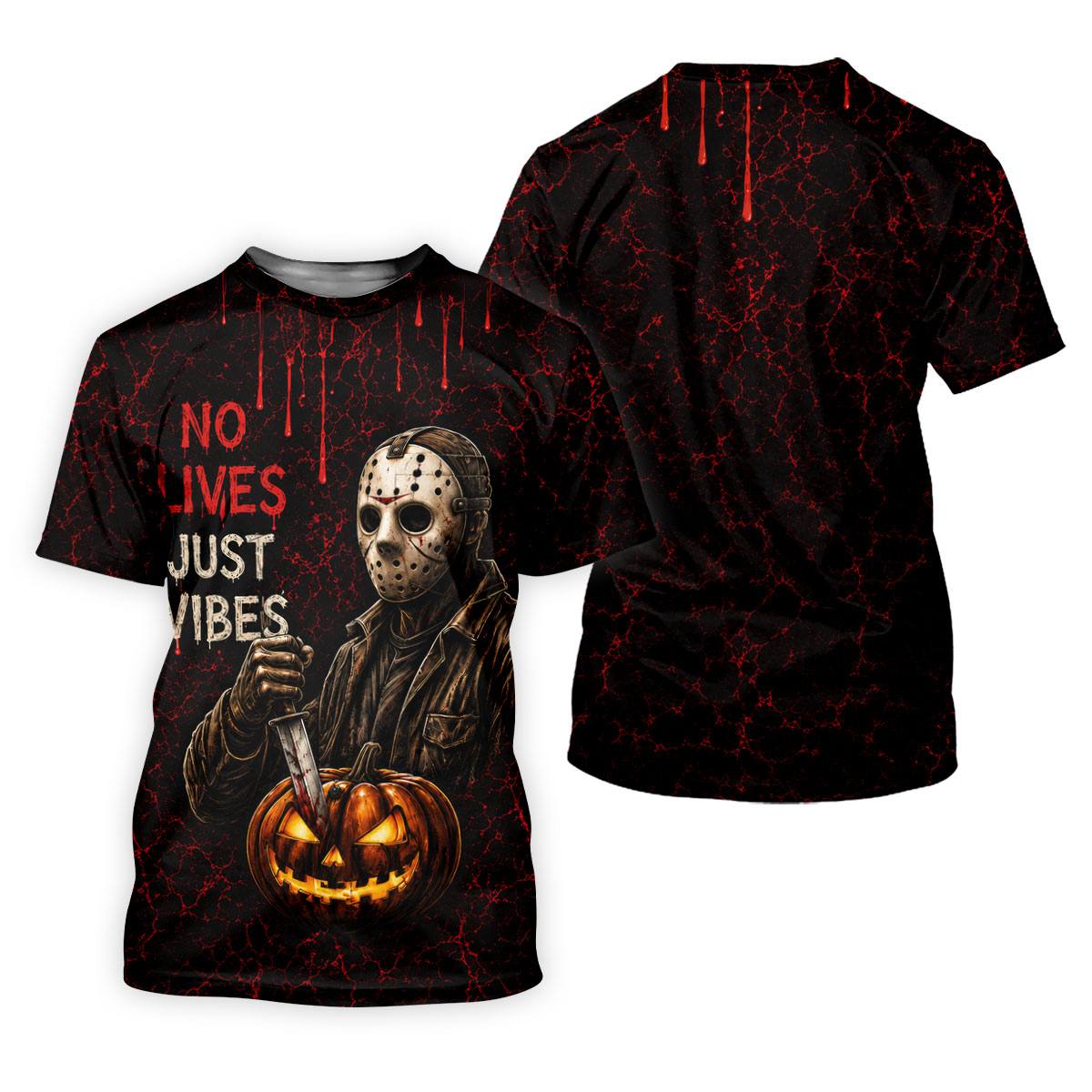 No Lives Just Vibes Halloween Horror Character Shirt, Golf Shirts For Men, Hawaiian Golf Shirt