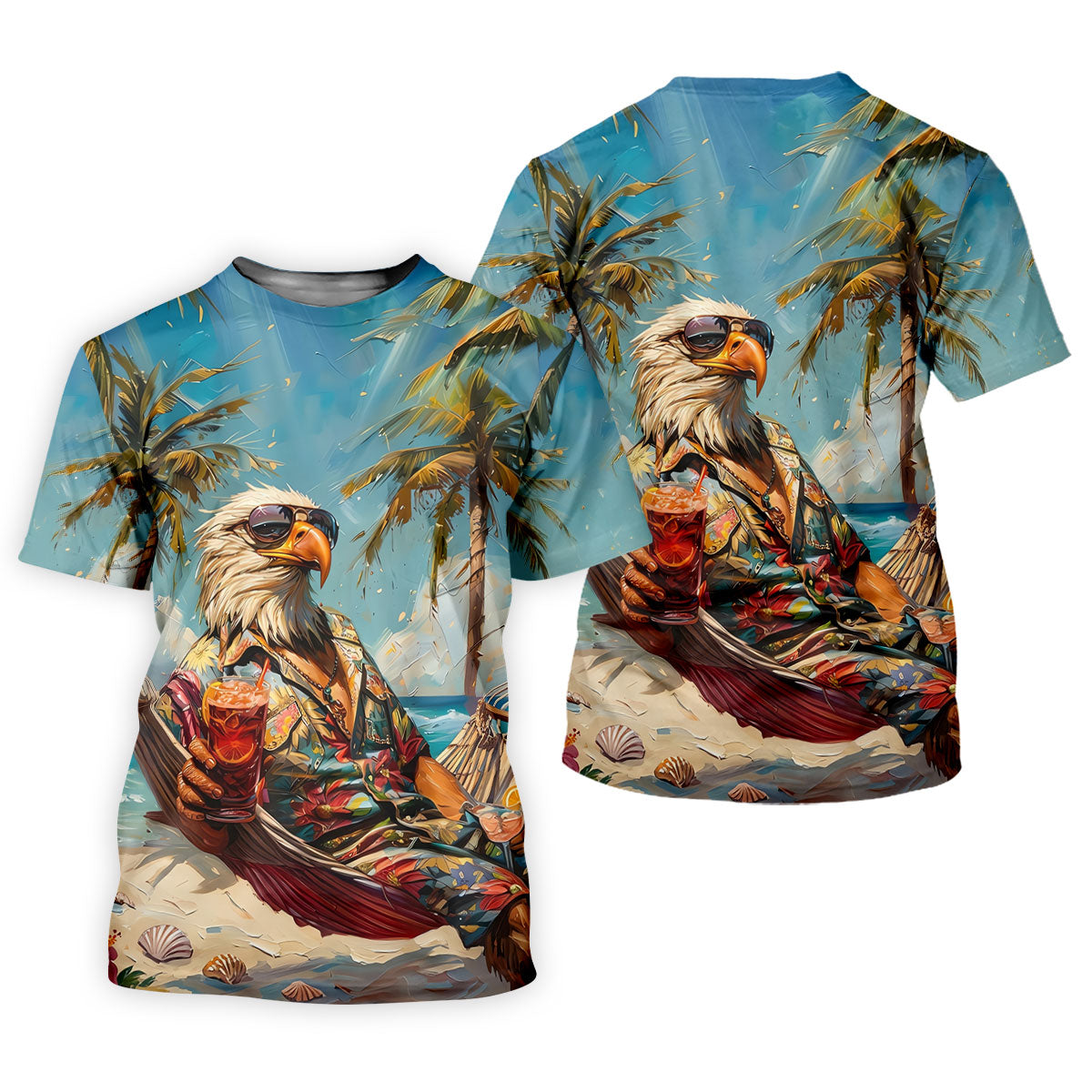 Cool Bald Eagle Tropical Vacation Hawaiian Golf Shirt, Vibrant Color Golf Shirt For Women