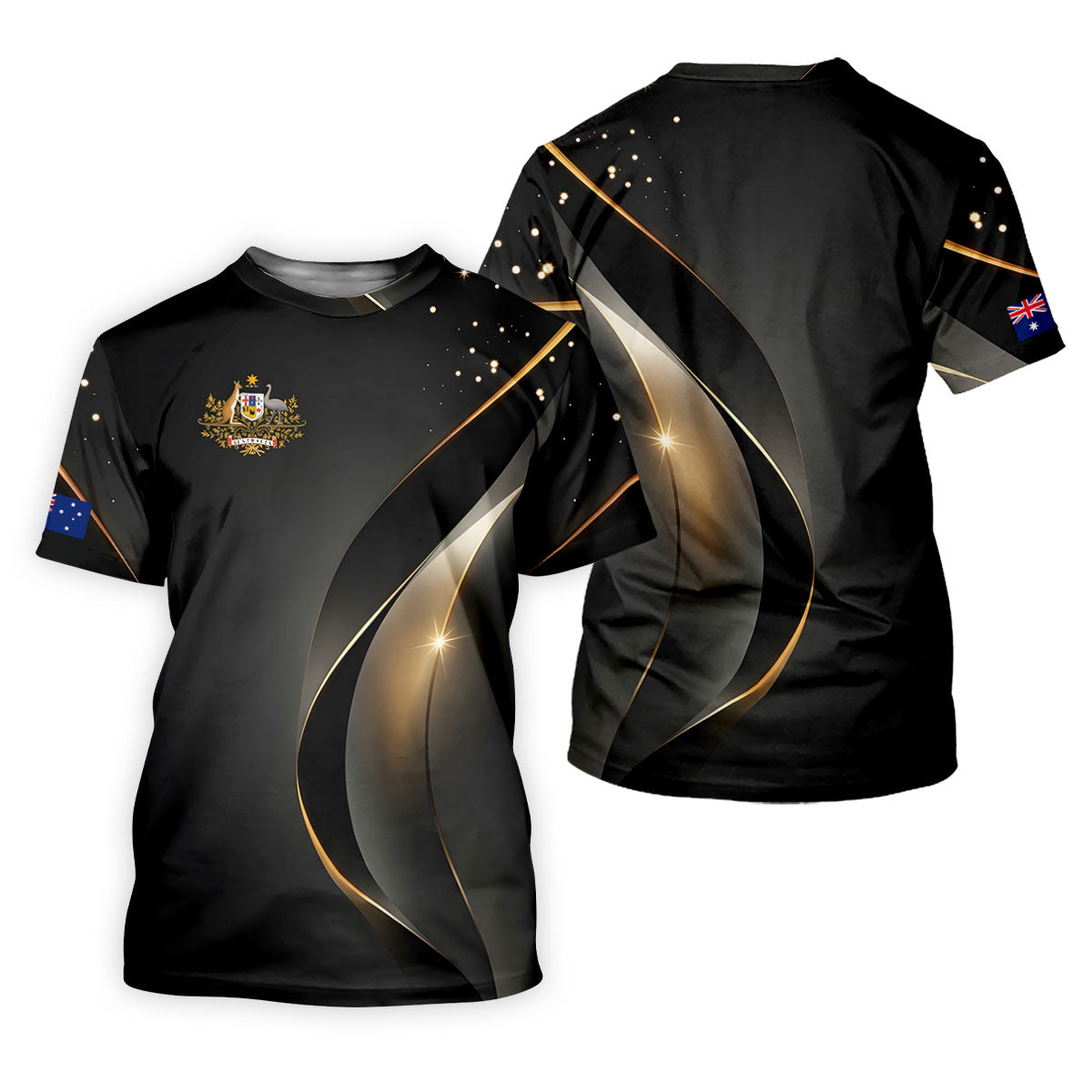 Australian Coat Of Arms Black And Gold Gradient Ladies Golf Tops, Golf Shirt For Women