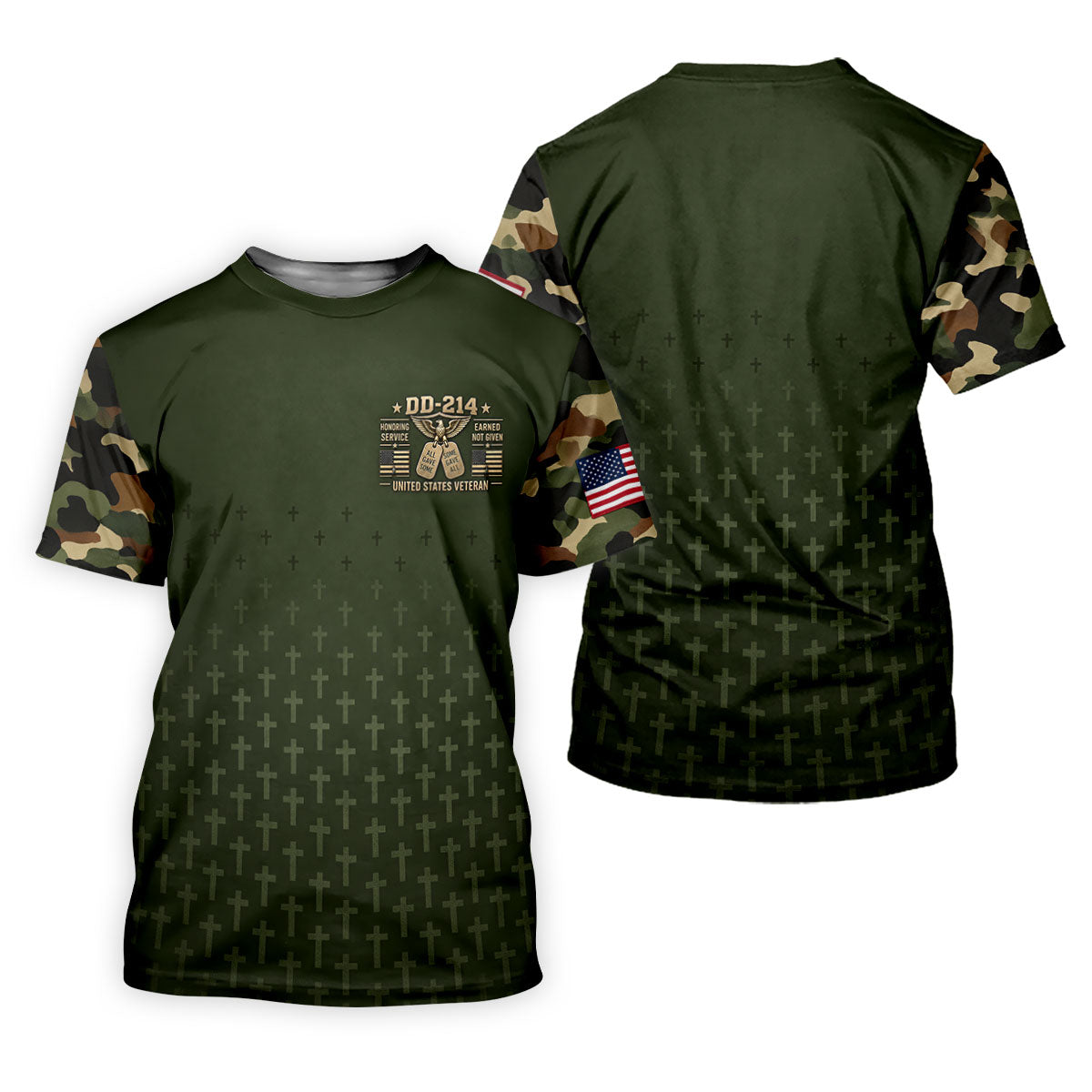 DD-214 Olive Green Cross Camo Polo Shirt, Veterans Day Shirt, Golf Shirts For Men