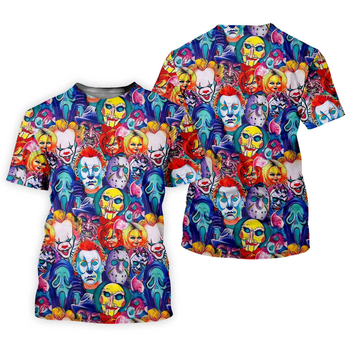 Colorful Horror Character Faces Halloween Polo Shirt, Golf Polo For Women, Ladies Golf Top