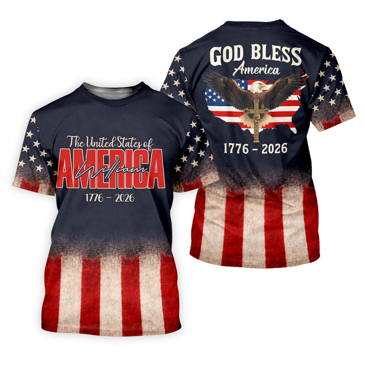 God Bless America Faith Cross Bald Eagle Patriotic Golf Shirt, 250 Years Golf Shirt For Women