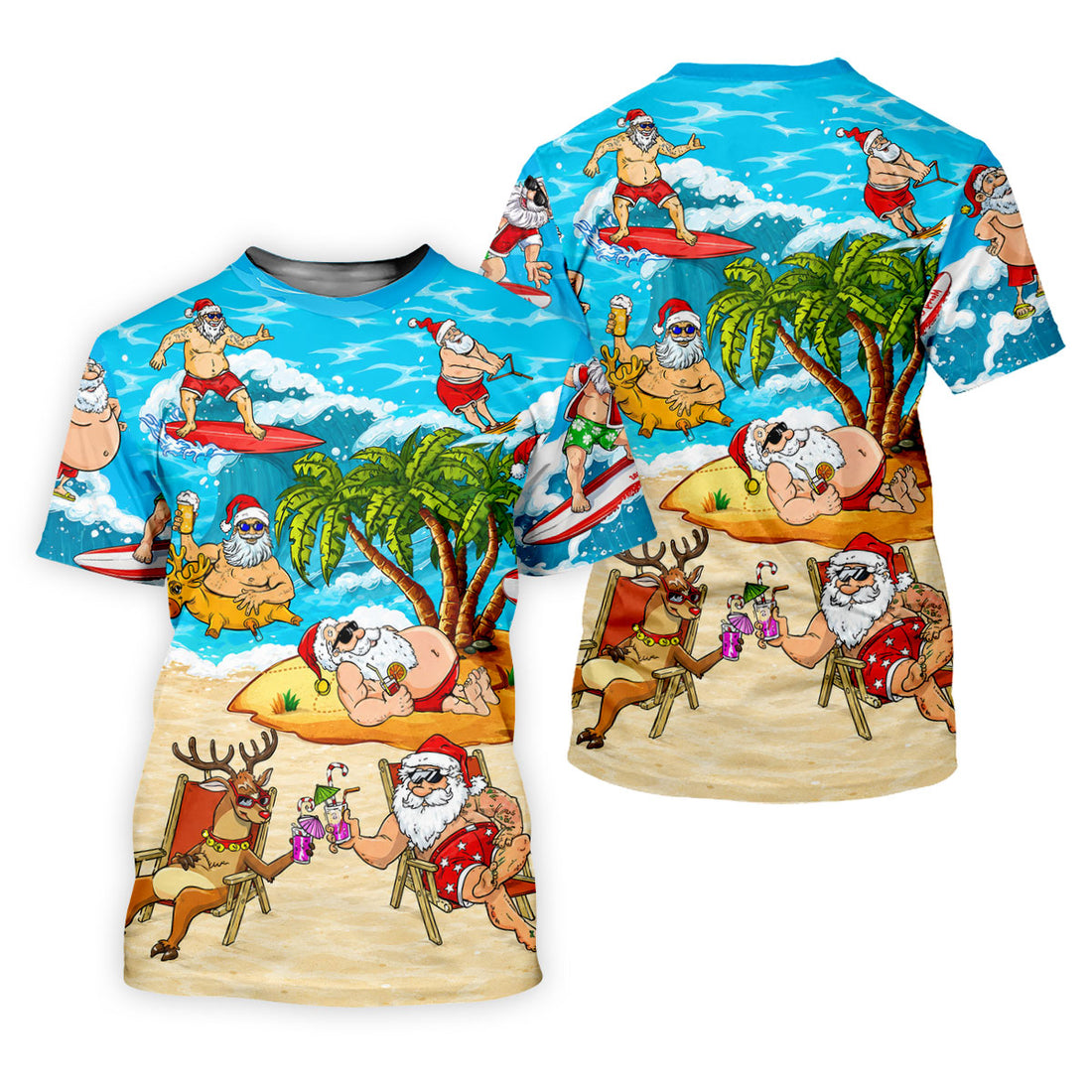 Funny Santa Beach Party Men's Golf Shirt, Christmas Golf Shirt, Golf Apparel For Men