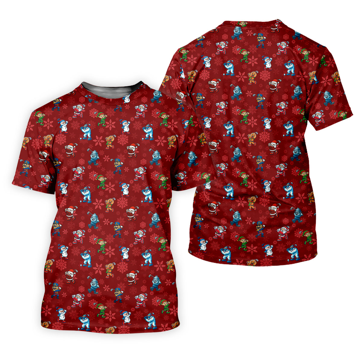 Funny Christmas Characters Golf Pose Red Golf Shirt, Christmas Golf Shirt, Polo Shirts For Men