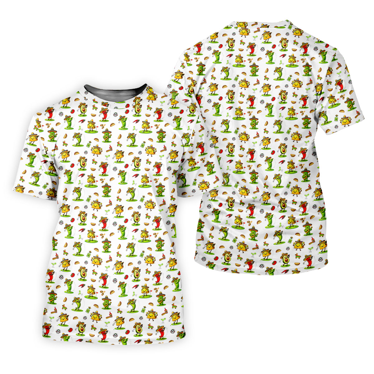 Mexican Cartoon Food Characters Cinco De Mayo Celebration Fiesta Themed White Golf Shirts For Men