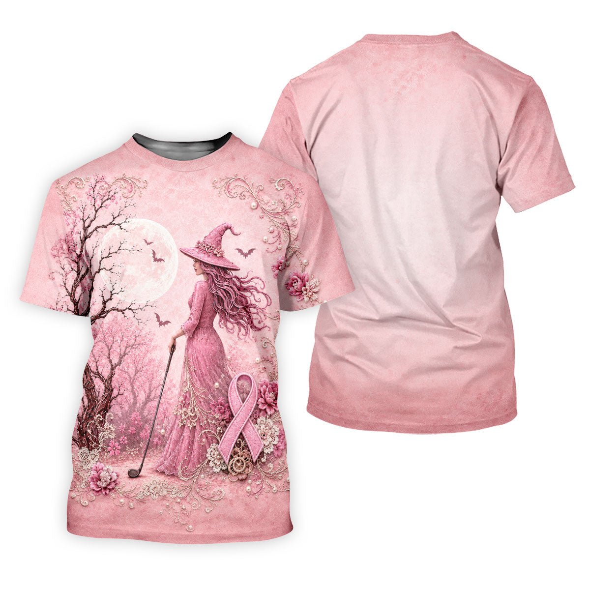 Breast Cancer Awareness Pink Witch Moon Mens Golf Polo, Polo Shirts For Men