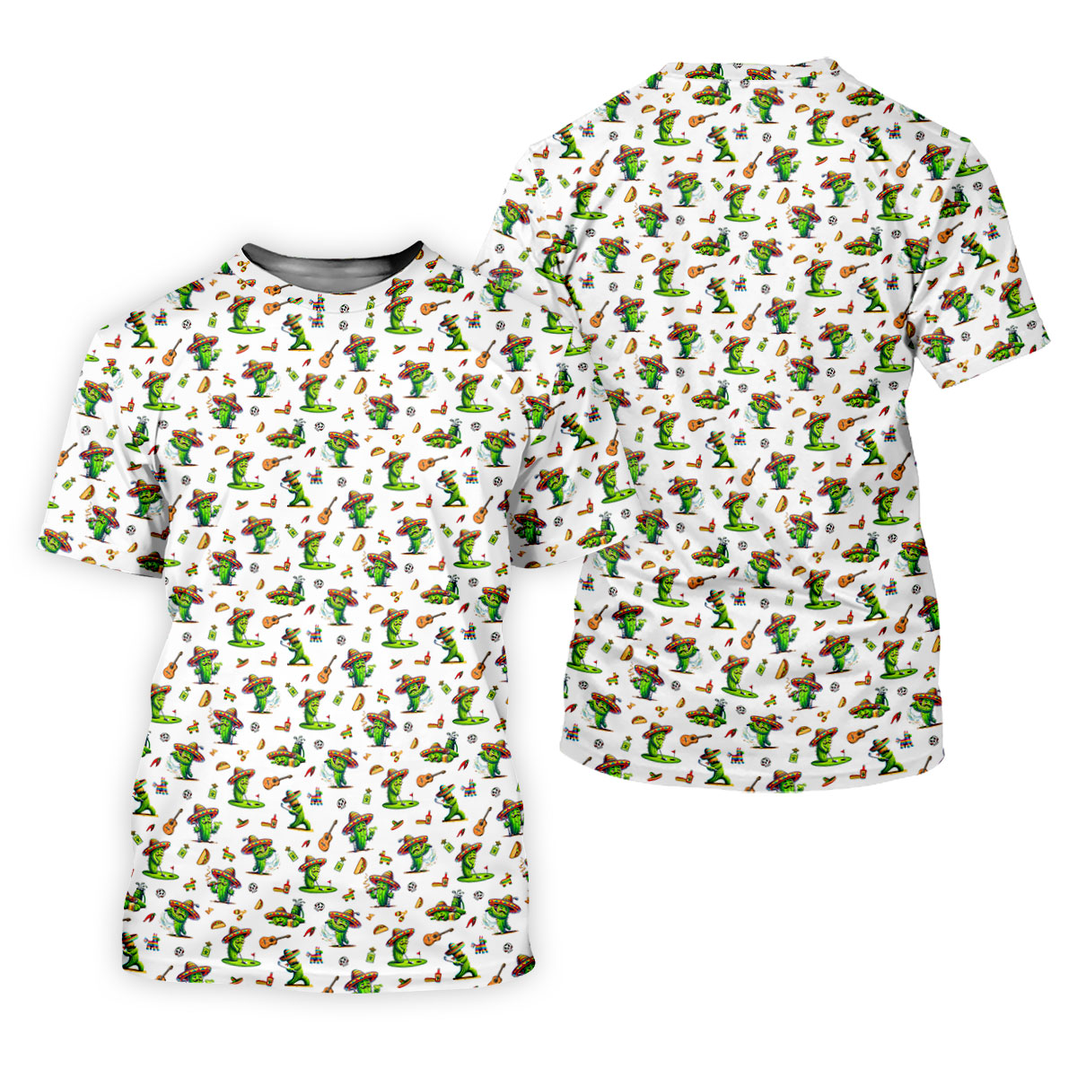 Cartoon Mustach Funny Cactus Cinco De Mayo Celebration Fiesta Themed White Golf Shirts For Men