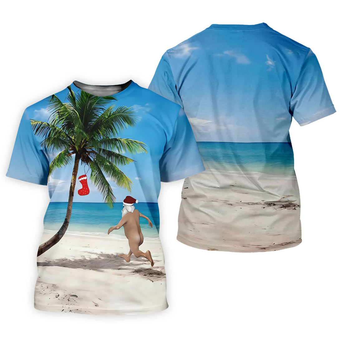 Funny Santa Running On Tropical Beach Christmas Golf Shirt, Men's Golf Shirt, Hawaiian Golf Shirt