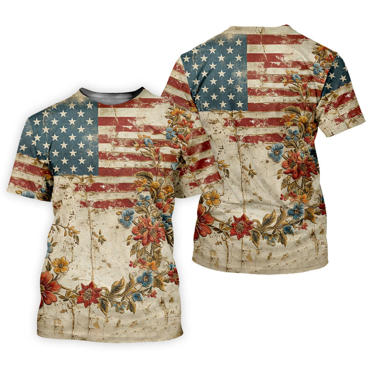Floral American Flag Vintage Golf Shirt, 250 Years Patriotic 4th Of July Golf Shirts For Men
