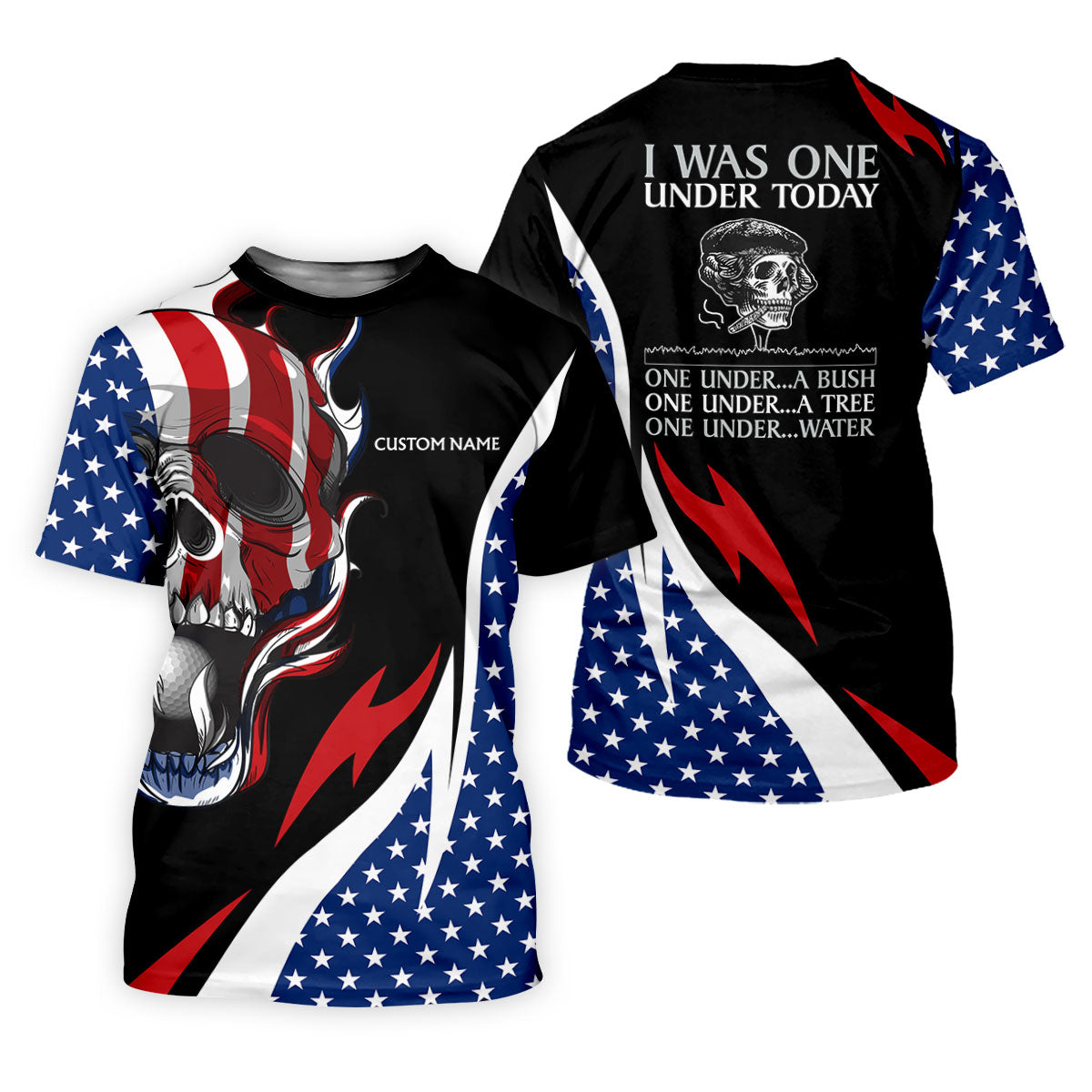 I Was One Under Today Cool Skull US Flag Golf Shirt, 4th Of July Patriotic Golf Shirts For Men