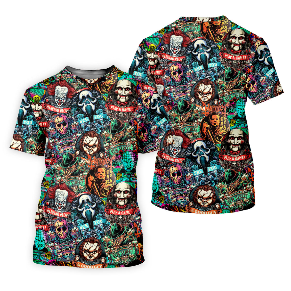 Play A Game Horror Character Golf Polo Shirt, Halloween Shirt For Men, Mens Golf Shirts