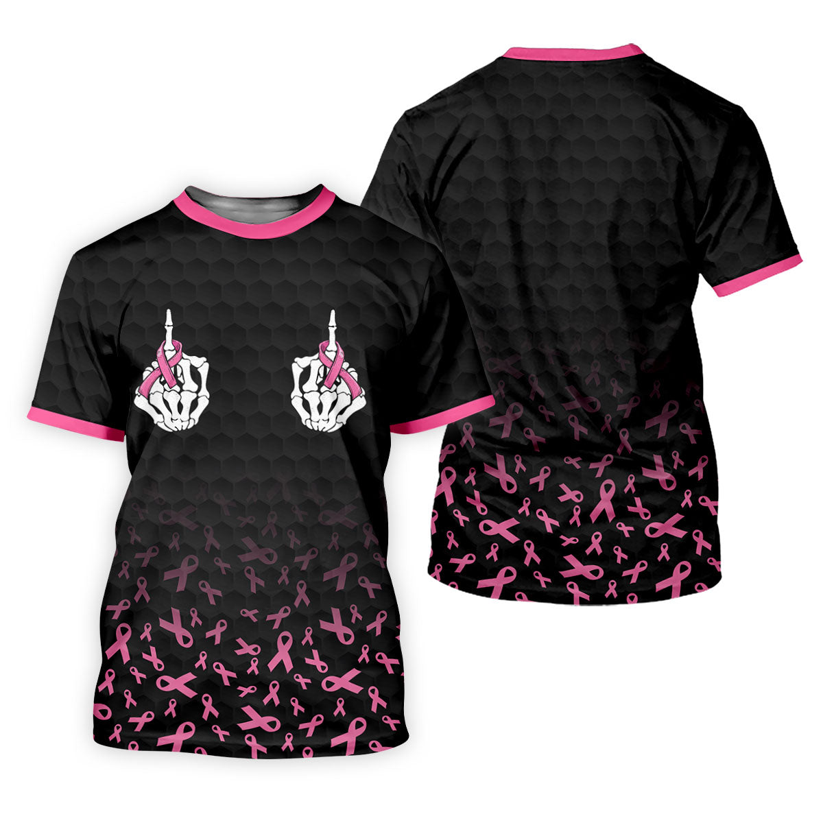 Two Skeleton Middle Fingers Breast Cancer Polo Shirt, Ladies Golf Top, Golf Tops For Women