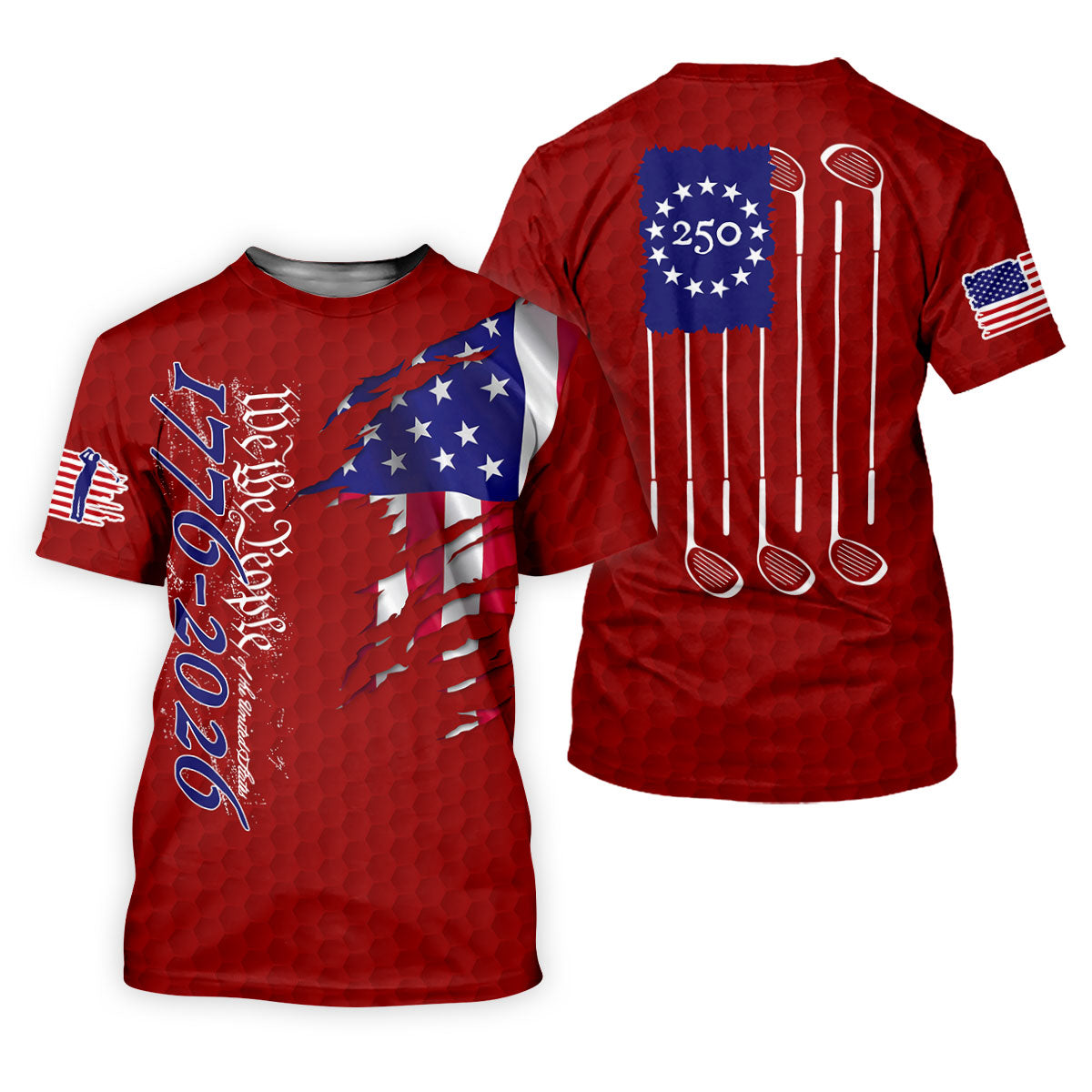 We The People Distressed American Flag Red Golf Shirt, 4th Of July Golf Shirts For Men