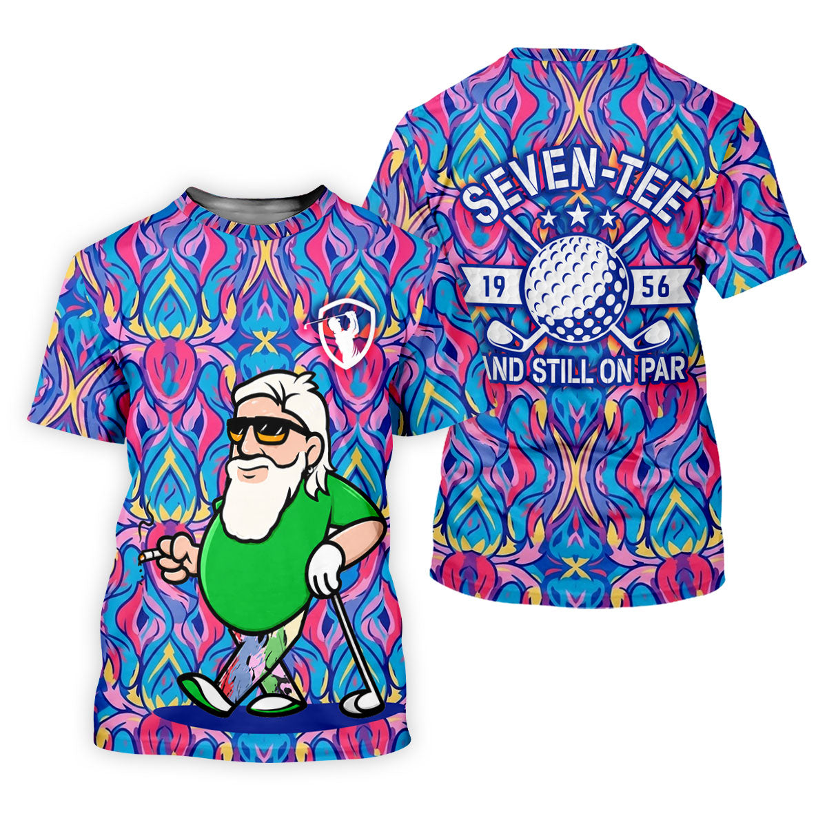 Colorful Psychedelic Santa Golfer Print Women's Golf Tops, Women’s Golf Apparel, Golf Polo For Women
