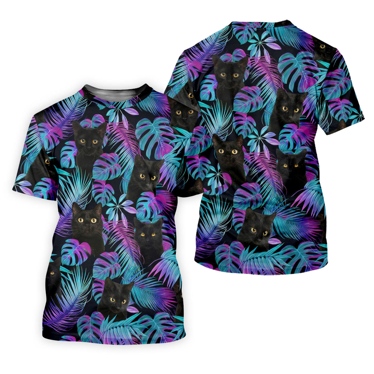 Funny Black Cat Purple Blue Gradient Hawaiian Golf Shirt, Golf Shirt For Women