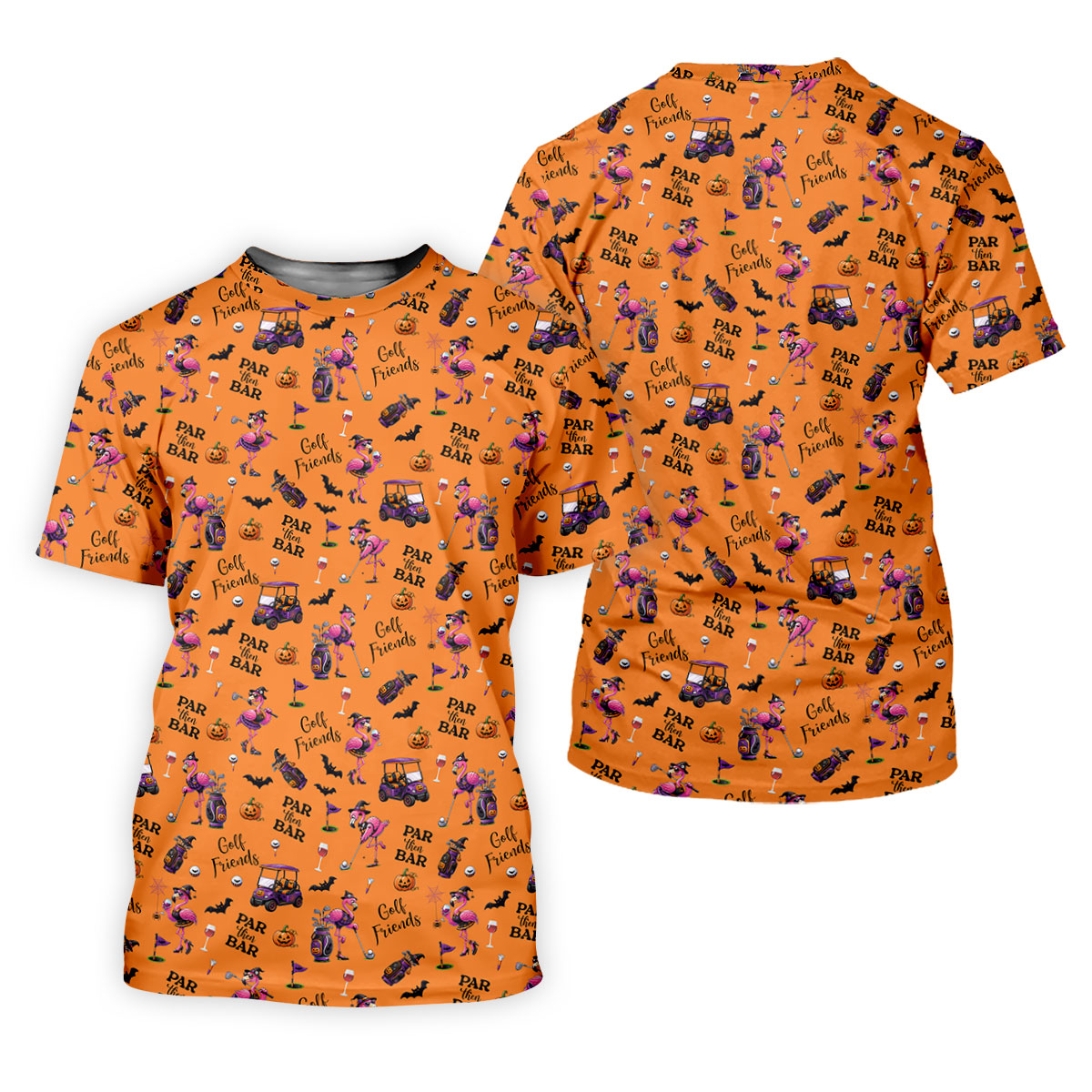 Orange Par Then Bar Flamingo Halloween Shirt, Golf Polo Shirts For Men, Printed Golf Shirts