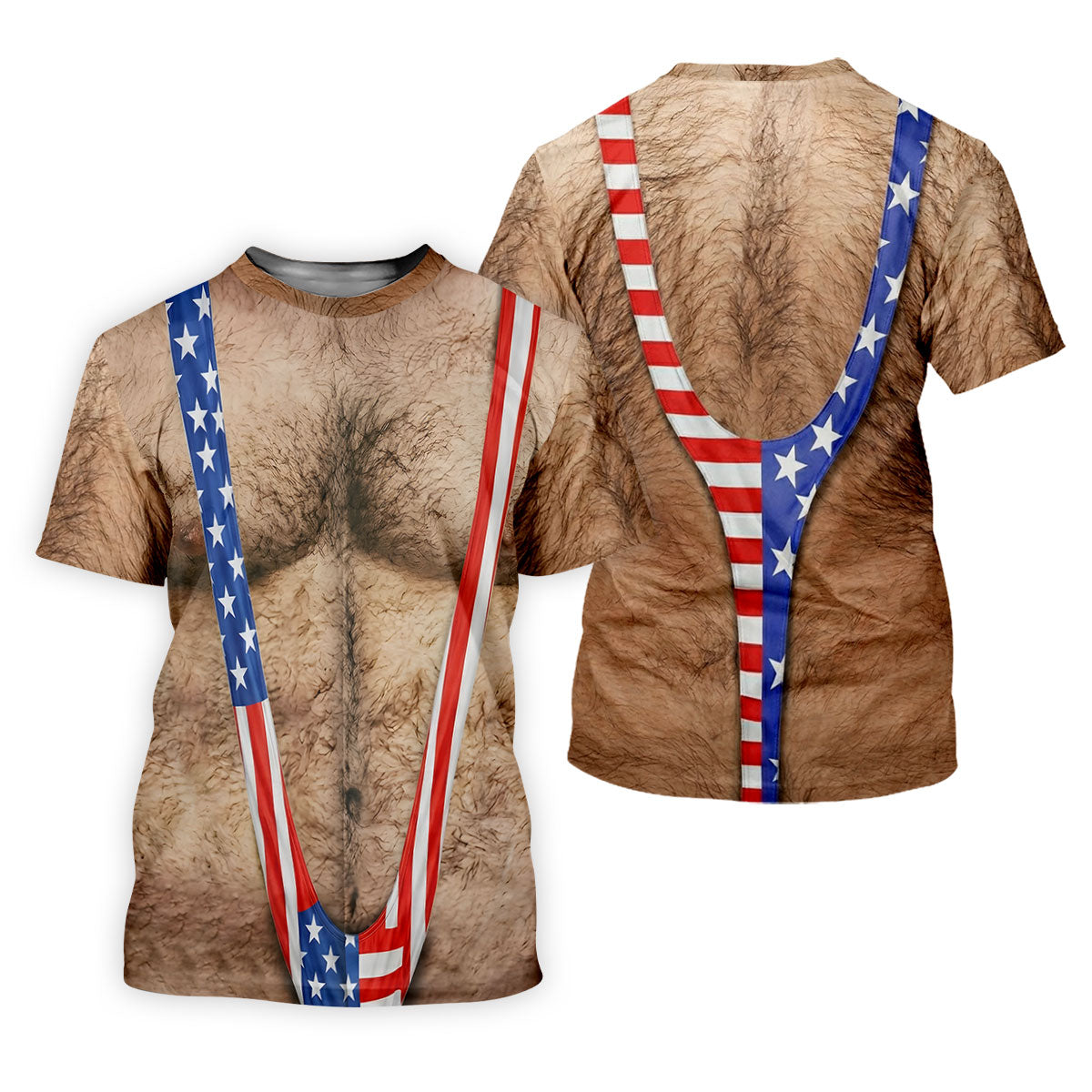 Hairy Body Funny Print Patriotic Golf Shirt, 250th Anniversary 4th Of July Golf Shirts For Men