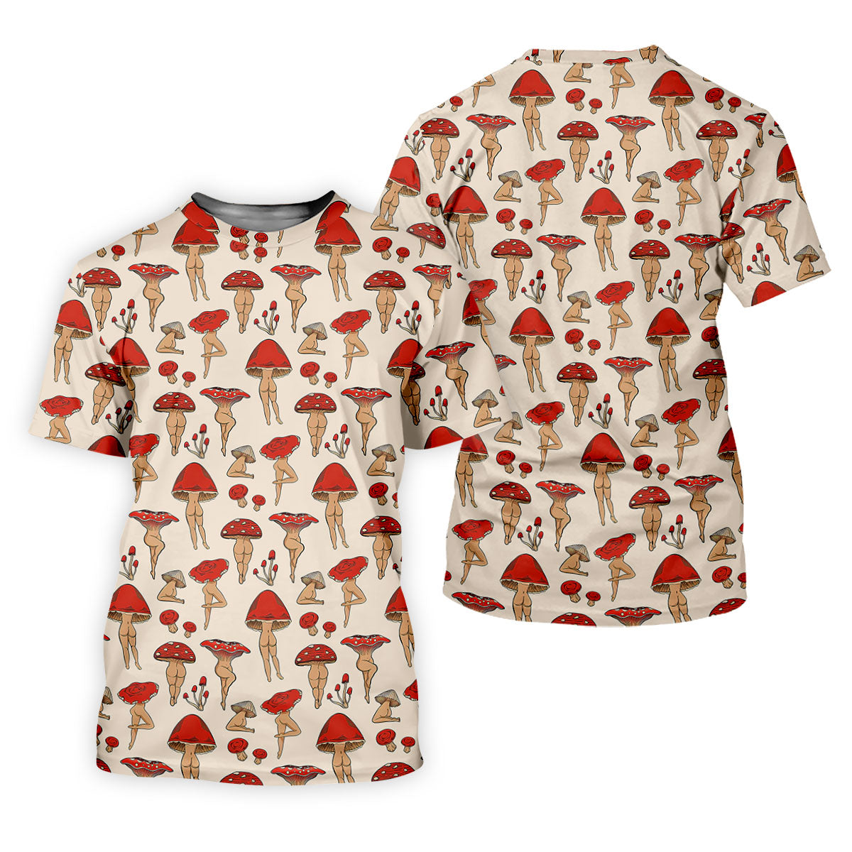 Vintage Mushroom Pin Up Pattern Hawaiian Golf Shirt, Mens Golf Shirts, Golf Apparel For Men