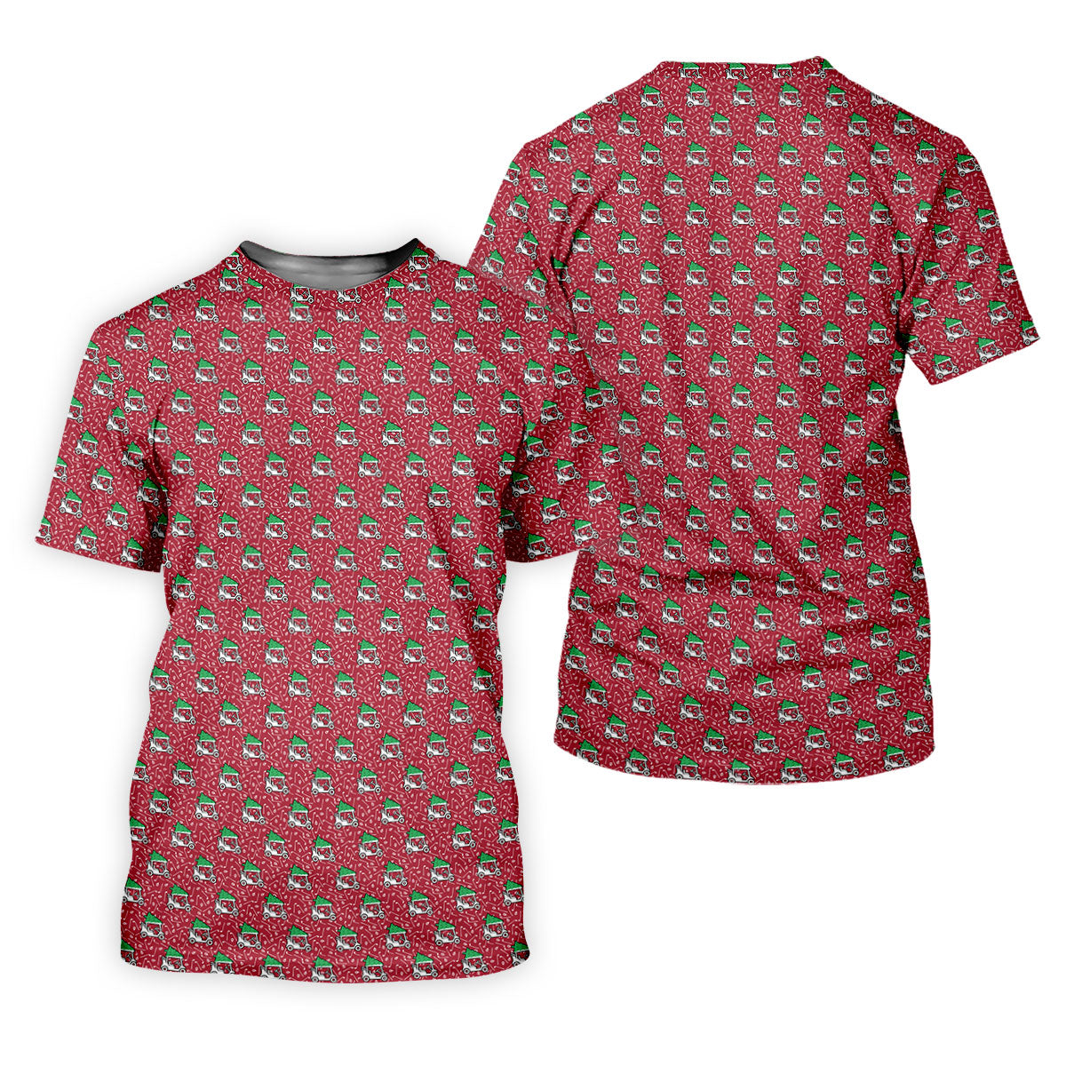 Christmas Golf Cart Pattern Red Men's Golf Tops, Christmas Golf Shirt, Polo Shirts For Men
