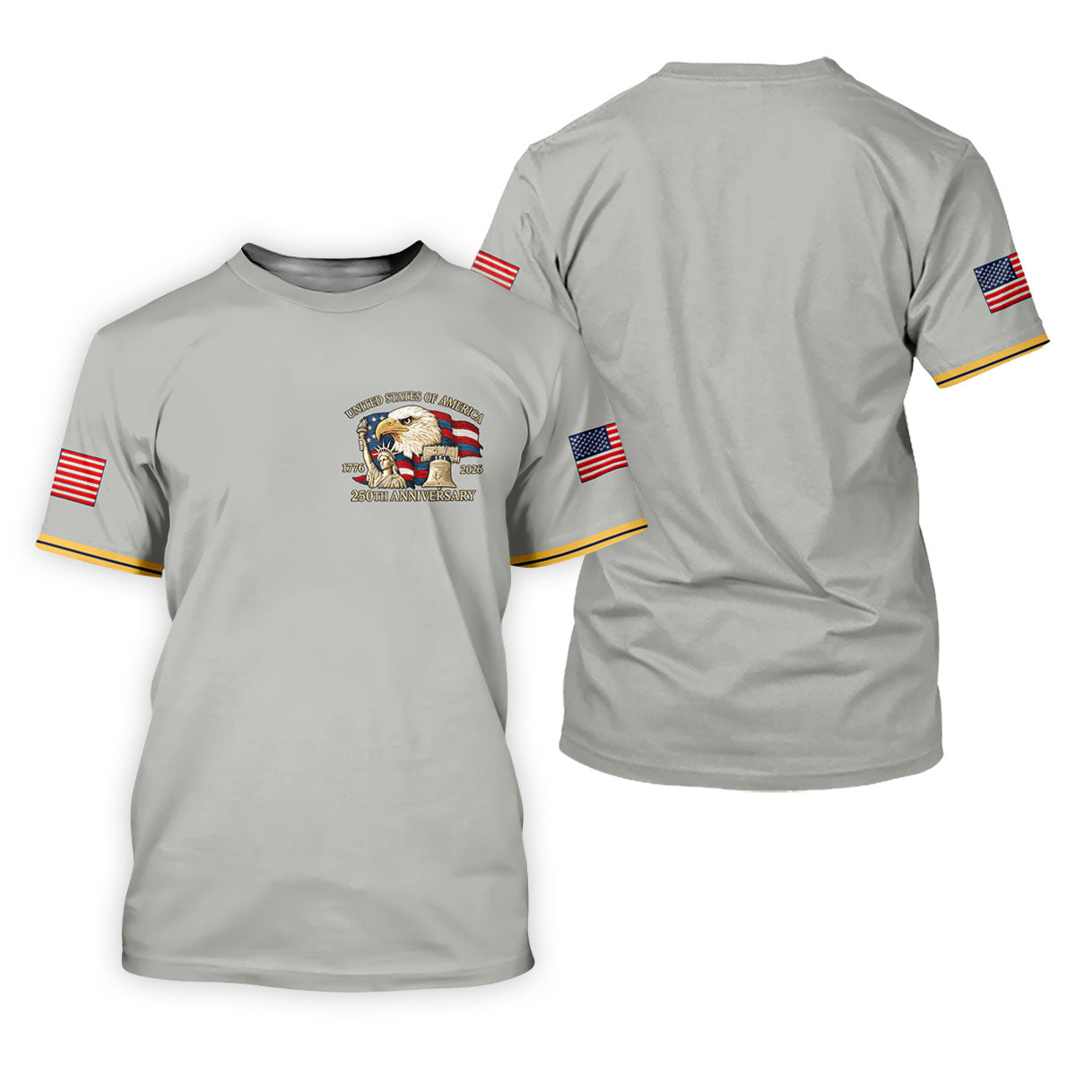 Bald Eagle American Flag 250 Years Grey Golf Shirt, Patriotic 4th Of July Golf Shirt For Women