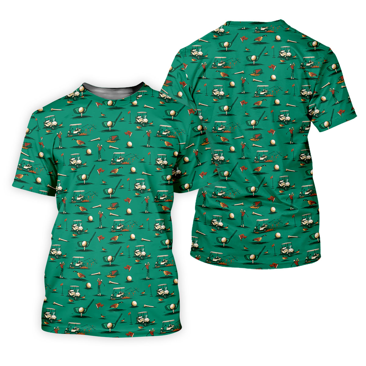 Funny Goose Golf Cart Pattern Green Polo Shirt, Womens Golf Tops, Golf Polo For Women