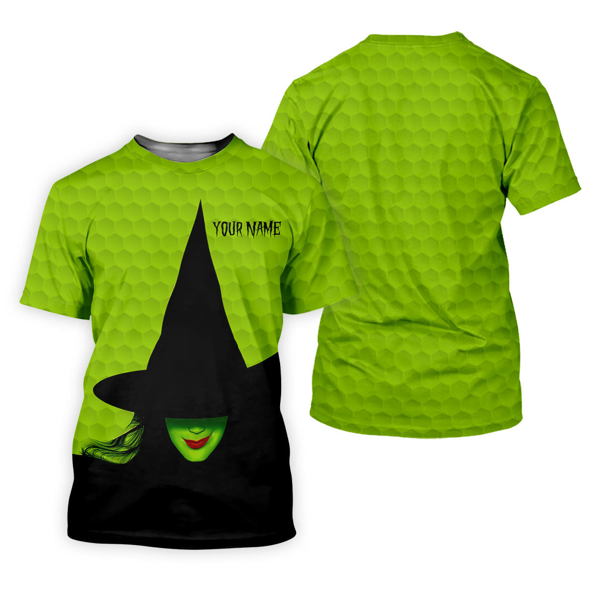 The Green Witch Golf Ball Pattern Fun Women's Golf Shirts, Spooky Vibe Ladies Golf Polos, Halloween Golf Shirt