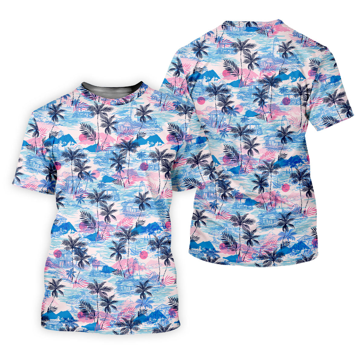 Tropical Island Sunset Pink And Blue Hawaiian Golf Shirt, Golf Shirt For Women, Golfing Apparel